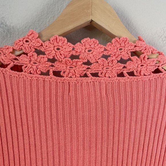 NEW Soft Surroundings Womens Large Coral Crochet Trim Cardigan Sweater Ribbed - Picture 12 of 12